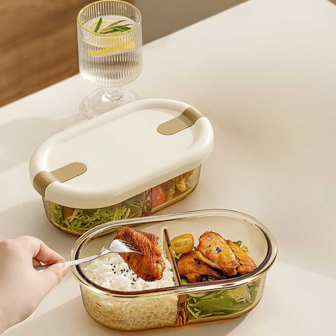 Multi-Functional Microwave-Safe Glass Lunch Box with Sealed Compartment(750ml)